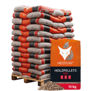 Palette de Pellets Bois Dur Heizfuxx Rouges – 65 sacs de 15 kg (975 kg)