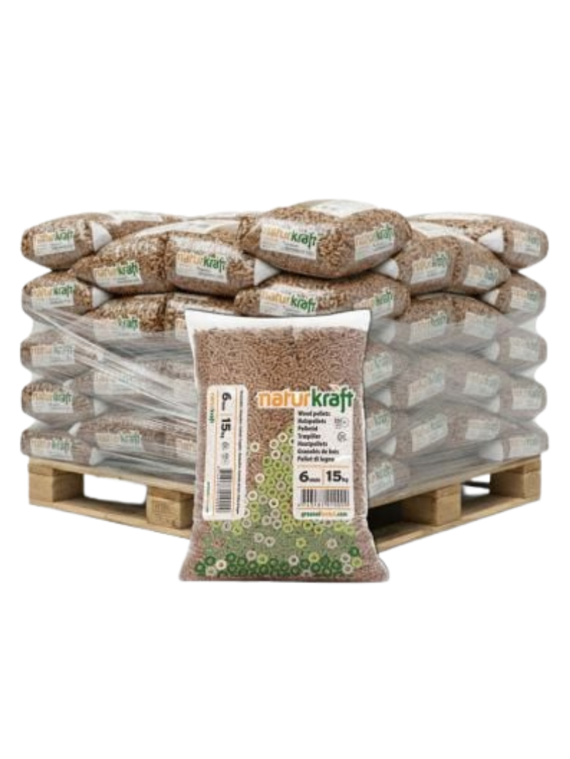 Demi-Palette Naturkraft Granulés de Bois – 34 Sacs x 15 kg (510 kg)
